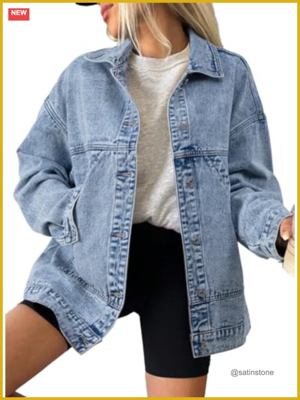 Classic Denim Jacket Drop Shoulder Button Front Cotton Blend Coat with Pockets